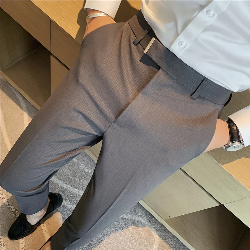 Men's textured pinstripe trousers nine-point suit trousers - Image 8