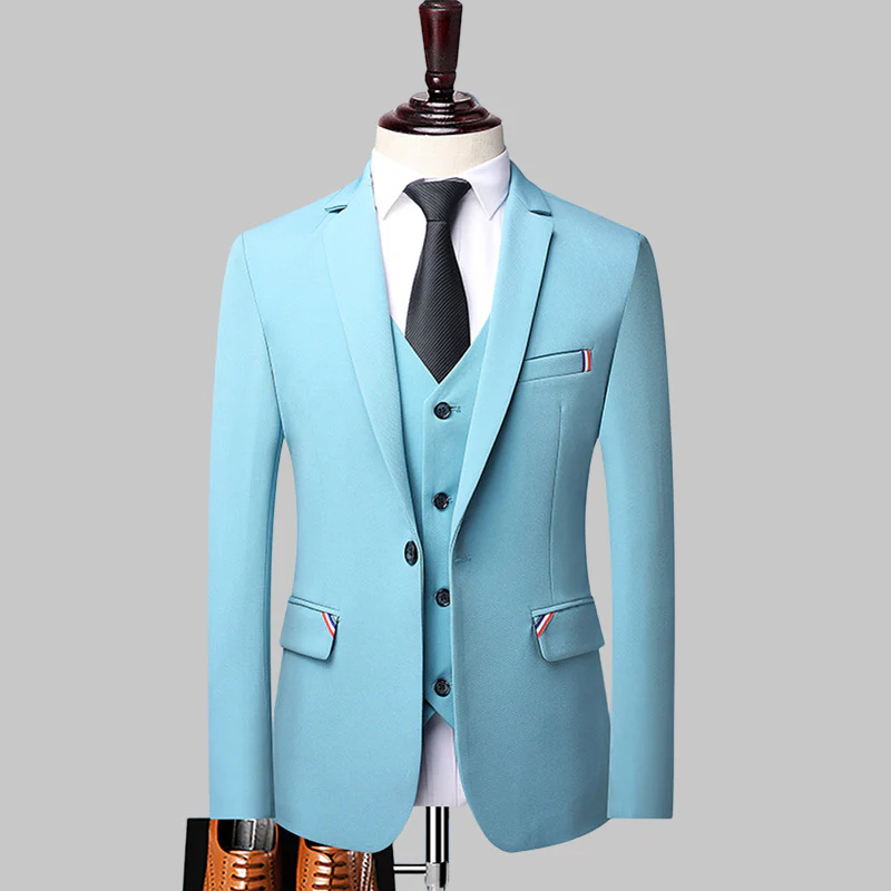 Men's three-piece suit Korean style slim striped wedding groomsmen dress suit - Image 3