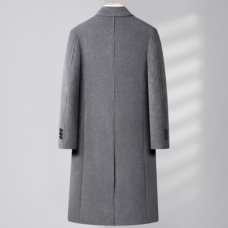Men's woolen coat, knee-length, double-breasted, slanted pockets, business casual wool coat - Image 4