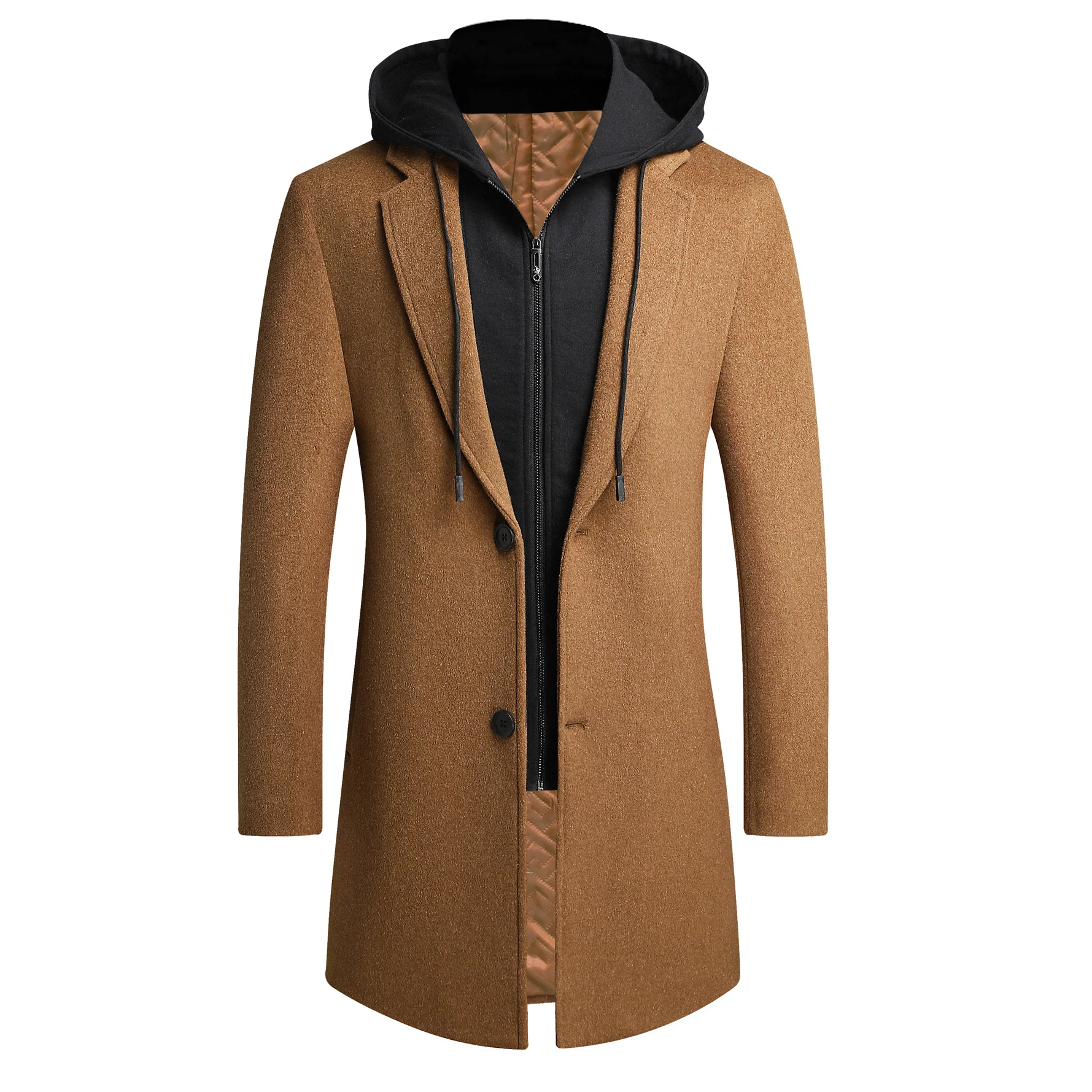 Men's woolen coat mid-length double collar detachable hood woolen coat - Image 4
