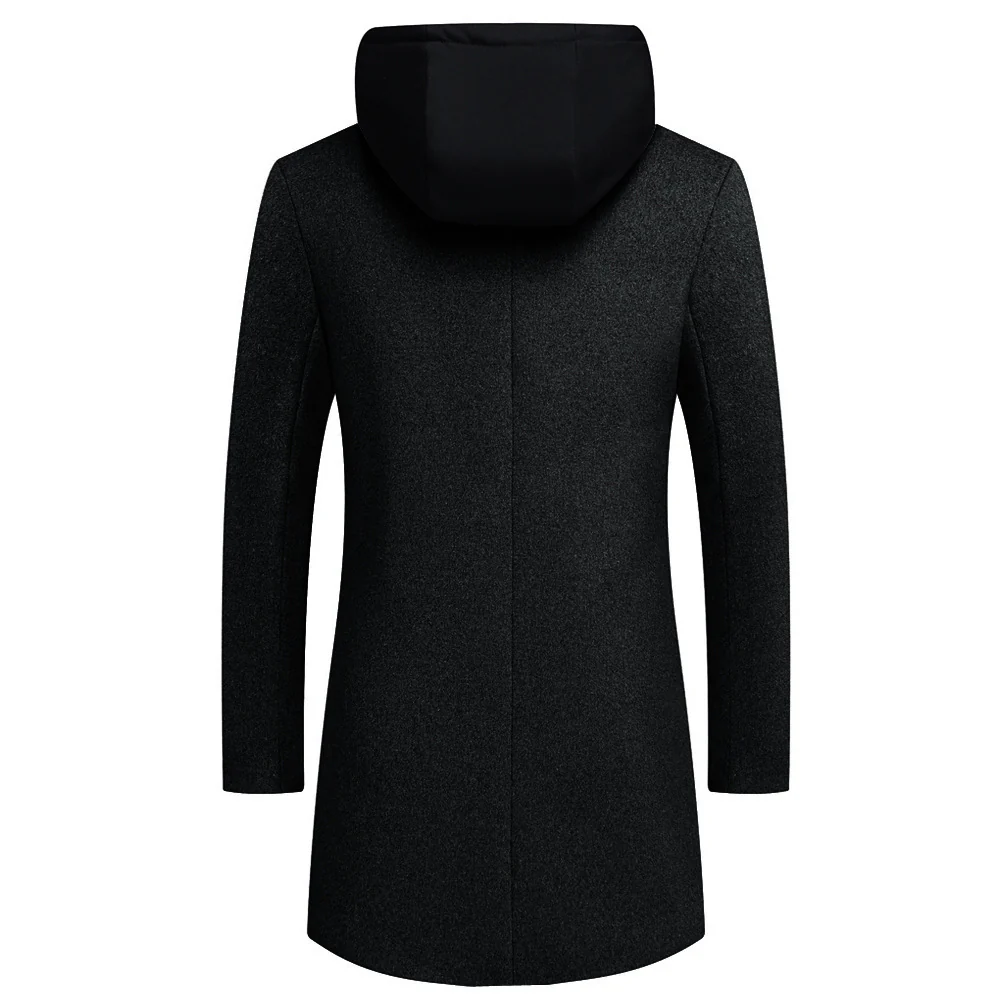 Men's woolen coat mid-length double collar detachable hood woolen coat - Image 5