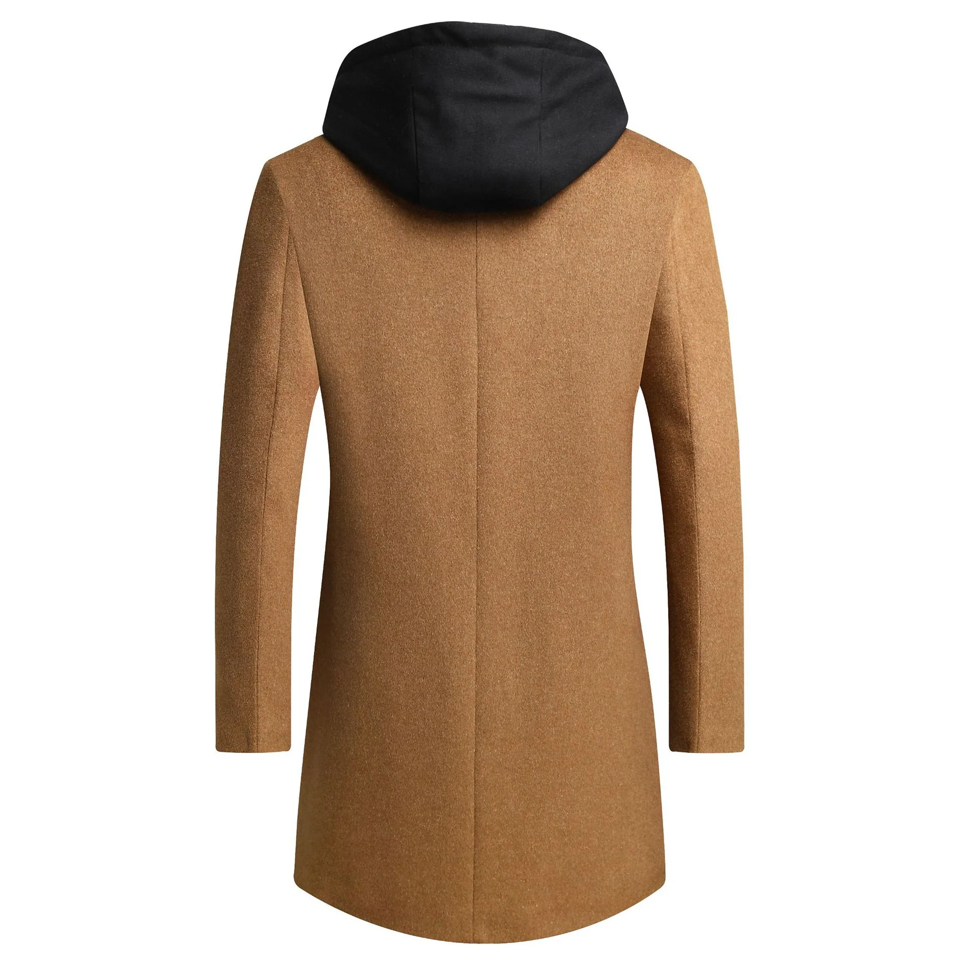 Men's woolen coat mid-length double collar detachable hood woolen coat - Image 6