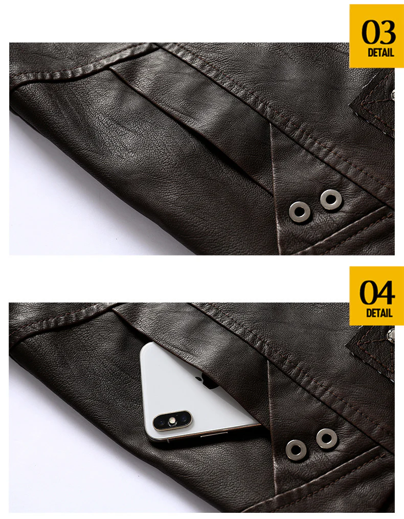 Motorcycle PU High Quality Leather Jacket Plush Leather Jacket - Image 6