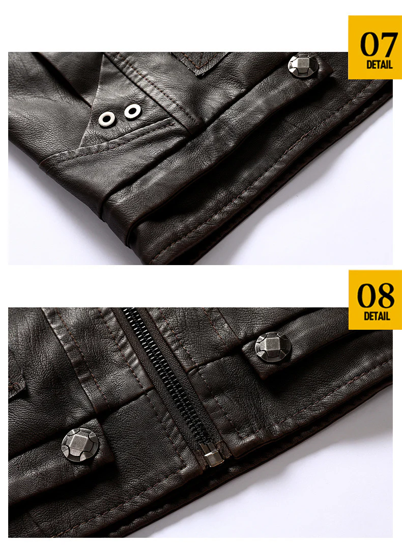 Motorcycle PU High Quality Leather Jacket Plush Leather Jacket - Image 7