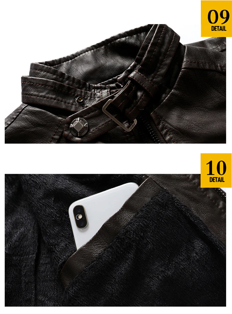 Motorcycle PU High Quality Leather Jacket Plush Leather Jacket - Image 8