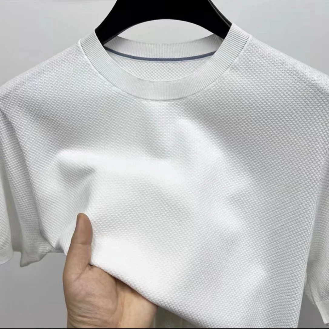 Mulberry silk short-sleeved round neck tops men's short-sleeved T-shirts trendy half-sleeved clothing - Image 2
