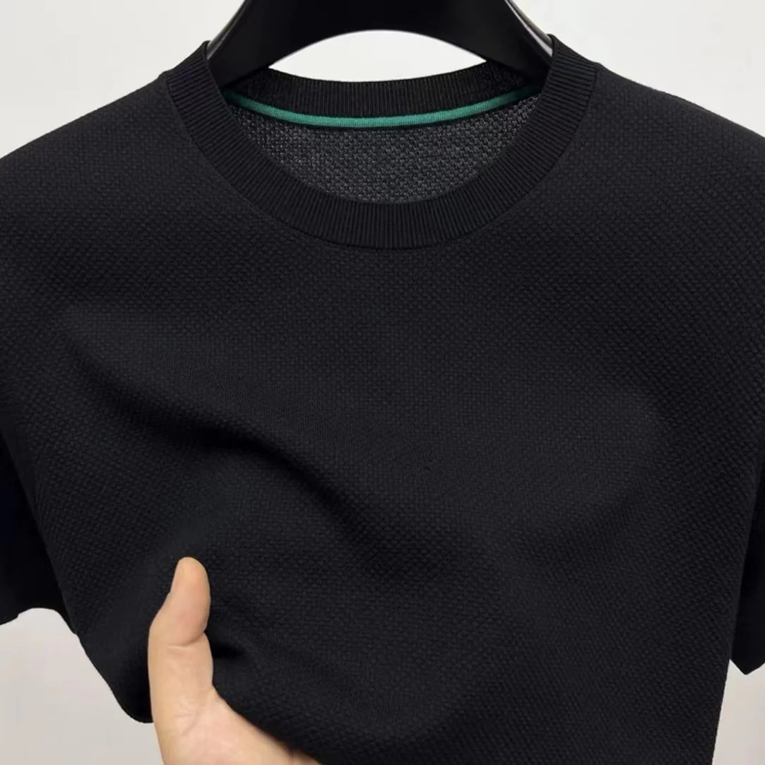 Mulberry silk short-sleeved round neck tops men's short-sleeved T-shirts trendy half-sleeved clothing - Image 3