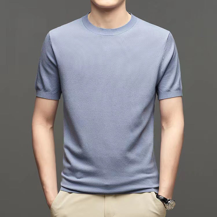 Mulberry silk short-sleeved round neck tops men's short-sleeved T-shirts trendy half-sleeved clothing - Image 4