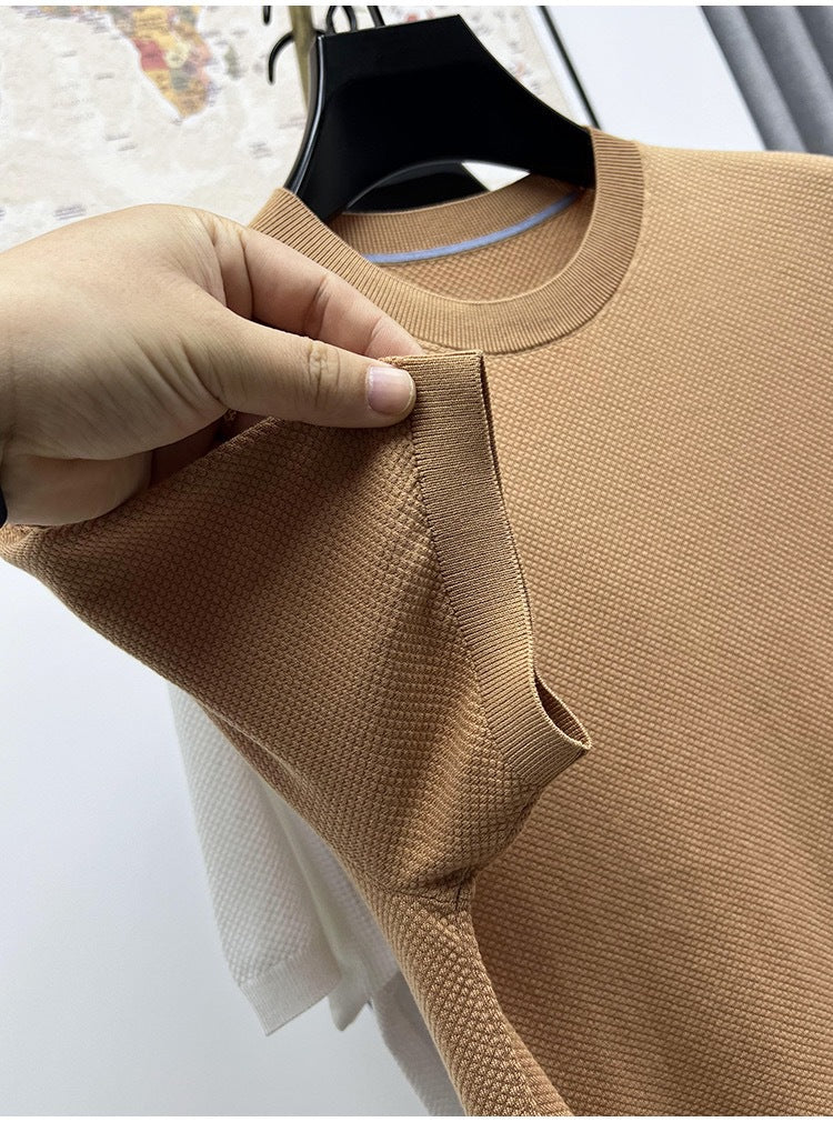 Mulberry silk short-sleeved round neck tops men's short-sleeved T-shirts trendy half-sleeved clothing - Image 5