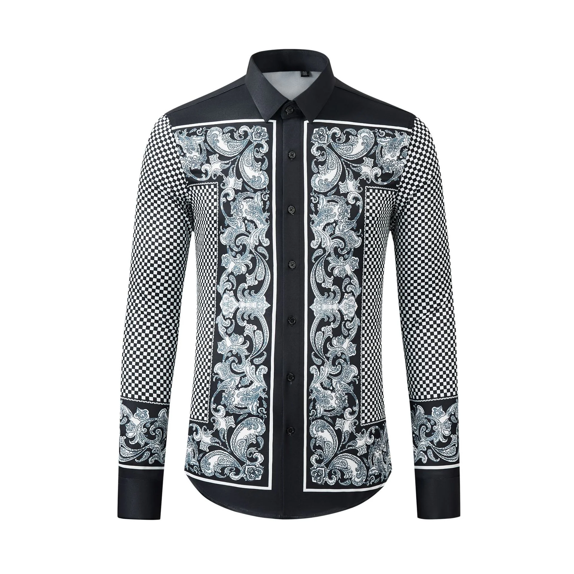 Non-iron and wrinkle-free men's long-sleeved shirt with digital printing casual shirt - Image 2