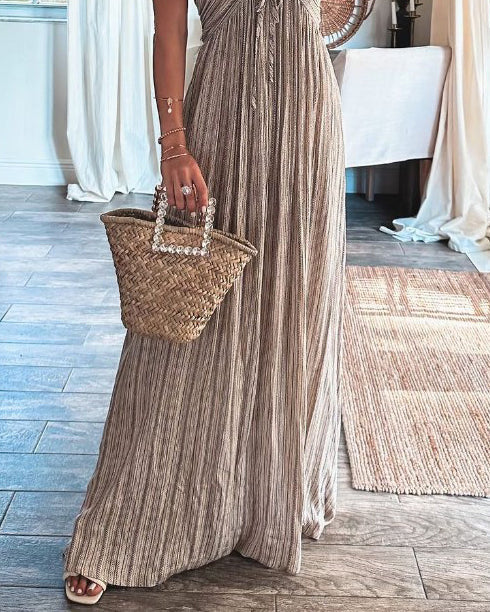 Fashion casual backless U-neck suspenders long skirt - Image 4
