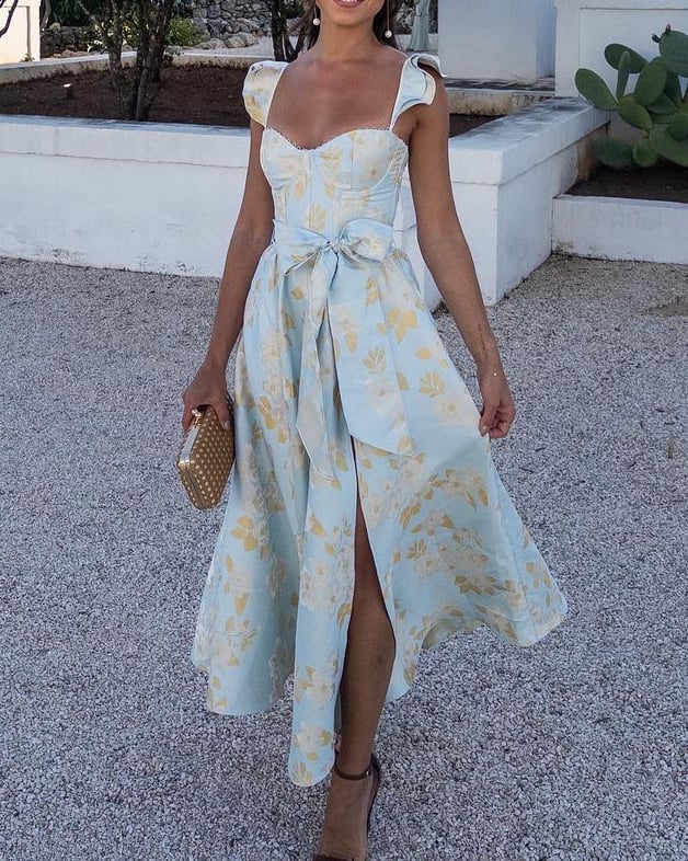 Butterfly Sleeve Printed Waist Tie Dress - Image 7