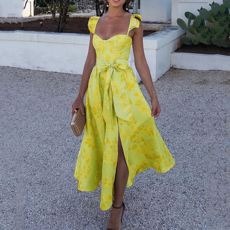 Butterfly Sleeve Printed Waist Tie Dress - Image 9