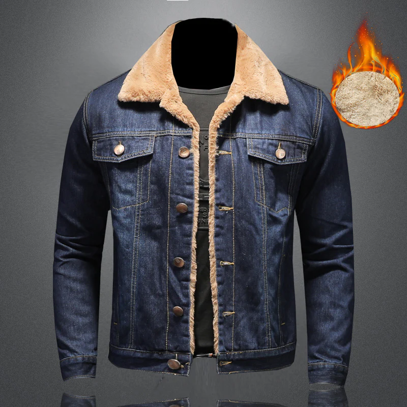 Plush and thickened warm denim jacket Men's plus size simple denim jacket - Image 6