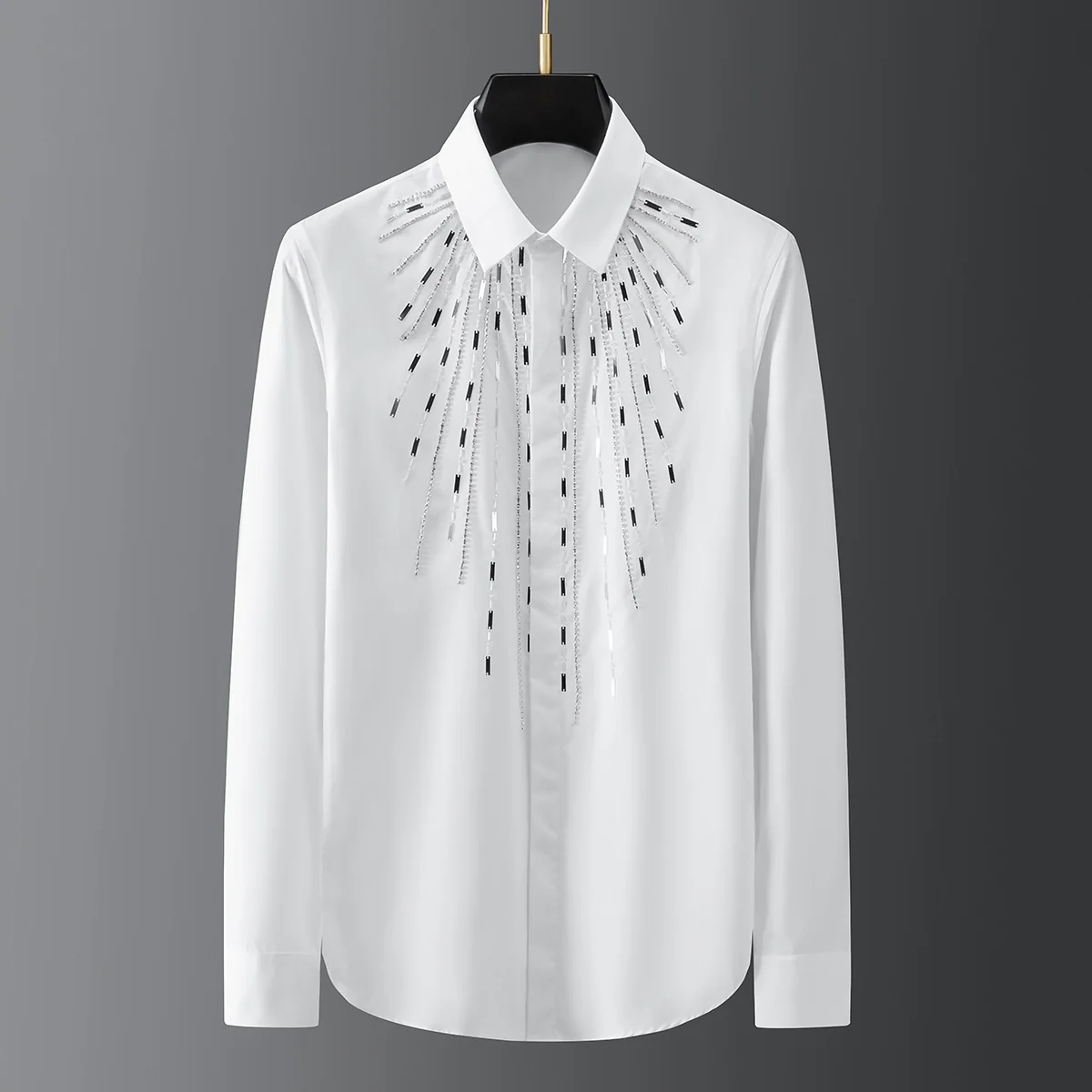 Purely handmade high quality geometric metal piece sewing men's shirt - Image 4