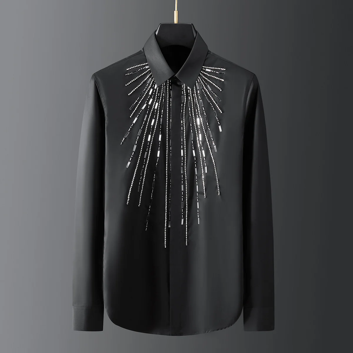 Purely handmade high quality geometric metal piece sewing men's shirt - Image 5
