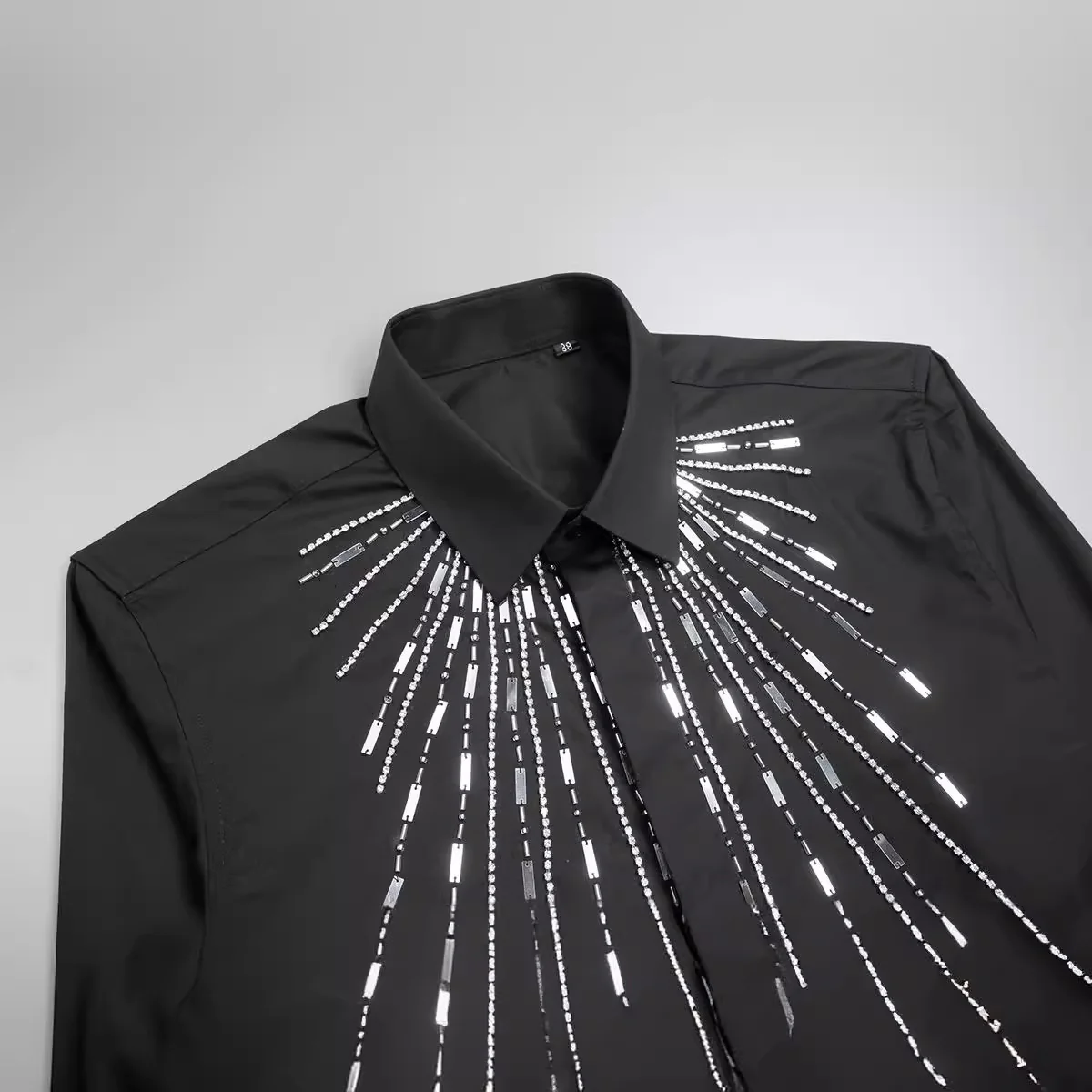 Purely handmade high quality geometric metal piece sewing men's shirt - Image 6