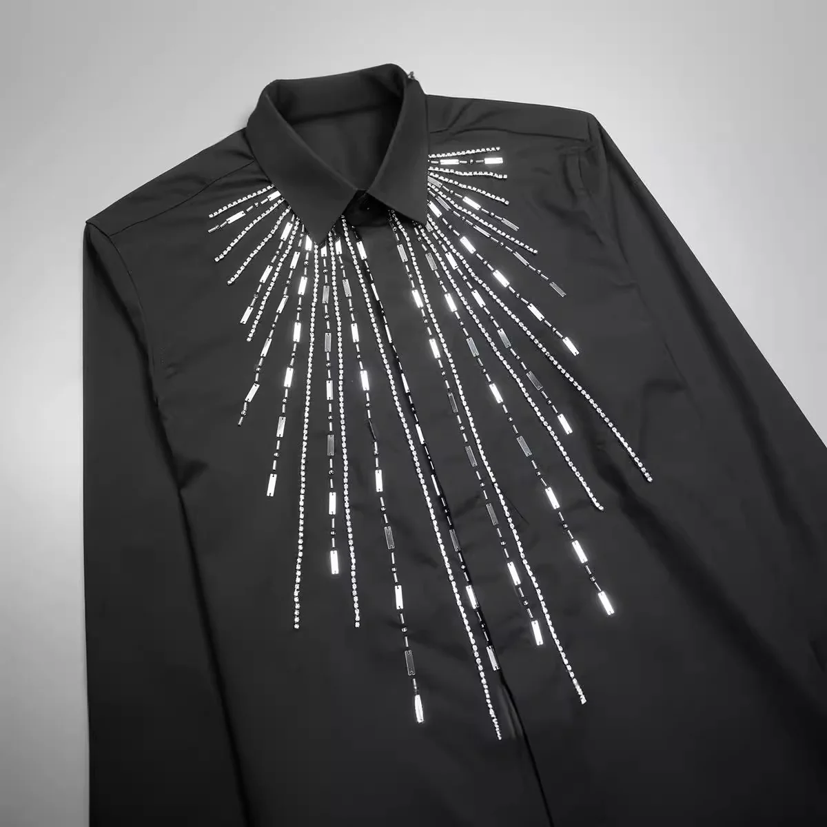 Purely handmade high quality geometric metal piece sewing men's shirt - Image 7