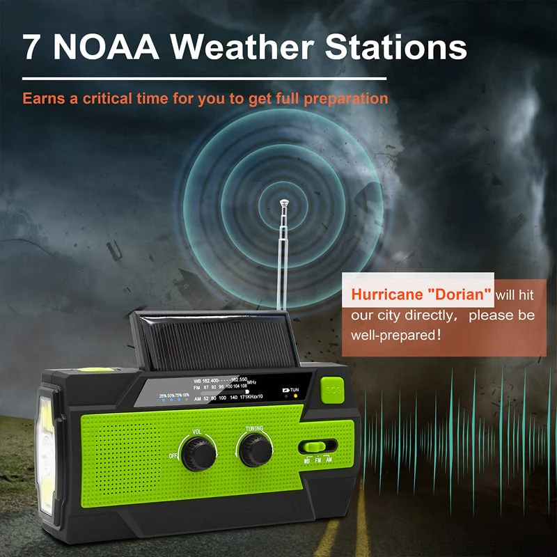 Multifunctional emergency radio with flashlight hand crank radio solar radio