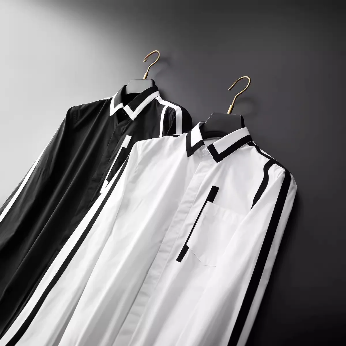 Ribbon stitching craft pocket decoration trendy handsome long-sleeved shirt - Image 5