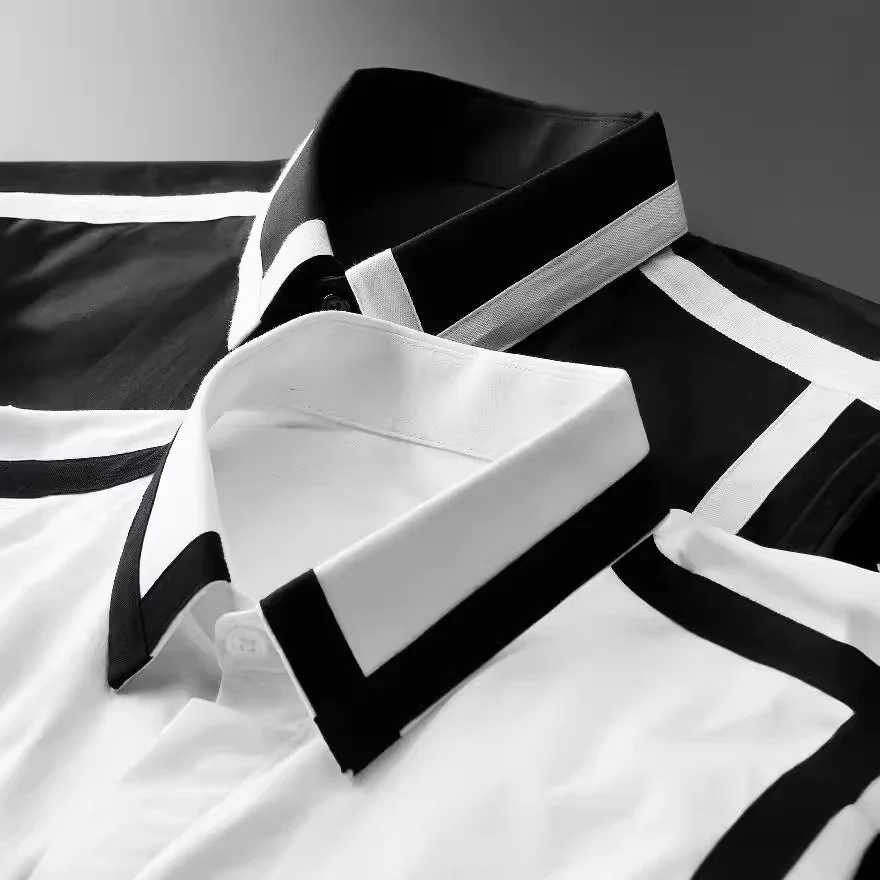 Ribbon stitching craft pocket decoration trendy handsome long-sleeved shirt - Image 6