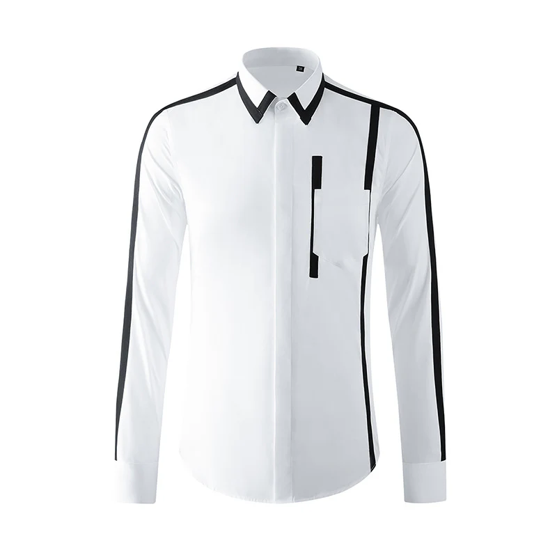 Ribbon stitching craft pocket decoration trendy handsome long-sleeved shirt - Image 7