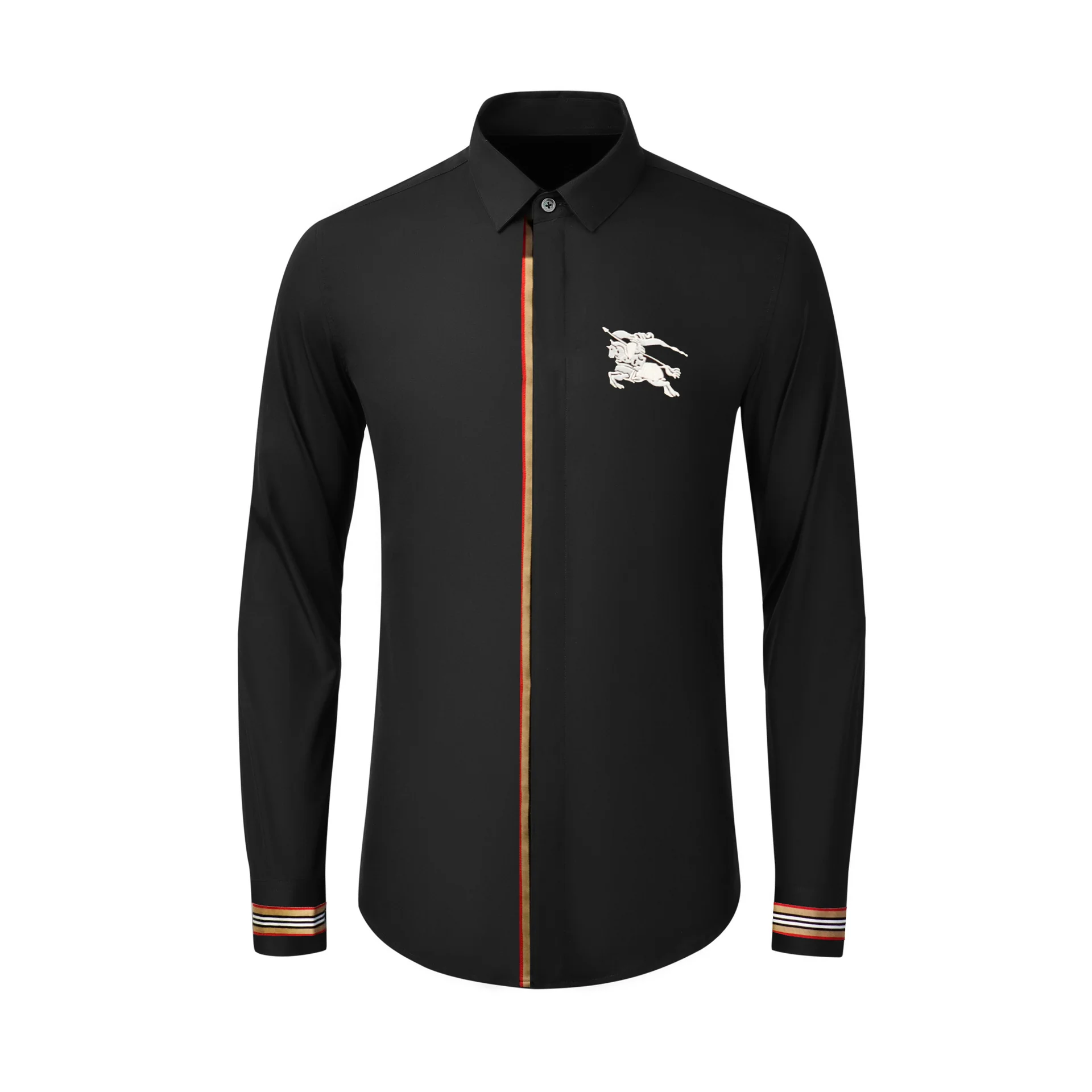 Ribbon Warhorse Embroidery Stretch Cotton Comfortable Gentleman Exquisite Men's Shirt - Image 2