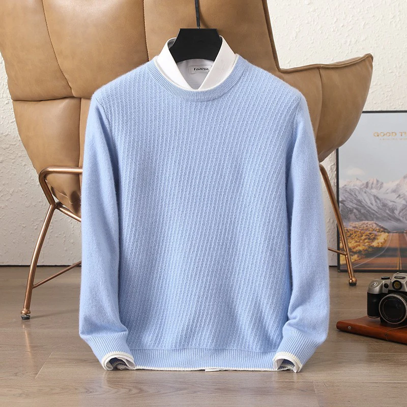 Round Neck Men's Cashmere Sweater Fashionable Colorblock Outerwear Knitted Sweater Warm Sweater Bottoming Shirt
