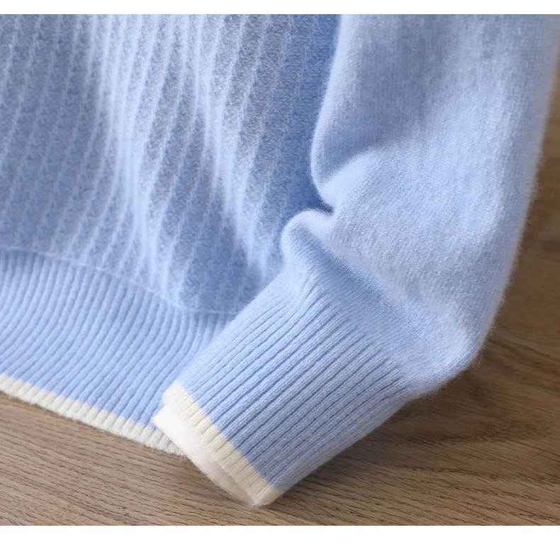 Round Neck Men's Cashmere Sweater Fashionable Colorblock Outerwear Knitted Sweater Warm Sweater Bottoming Shirt - Image 2