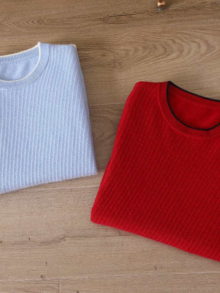 Round Neck Men's Cashmere Sweater Fashionable Colorblock Outerwear Knitted Sweater Warm Sweater Bottoming Shirt - Image 7