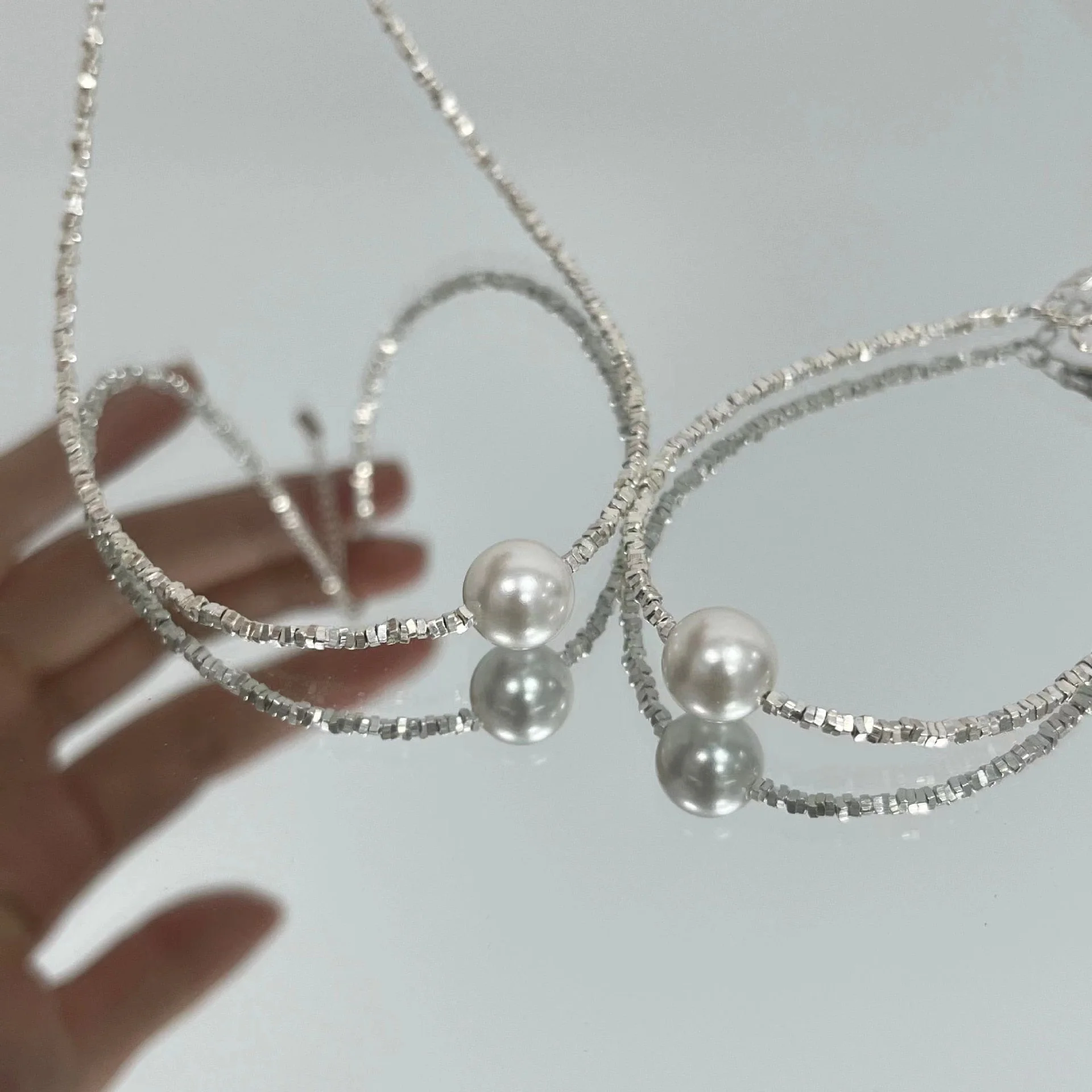 Broken Silver Pearl Necklace Bracelet Female Picker Collar Short Fashion Jewelry - Image 2