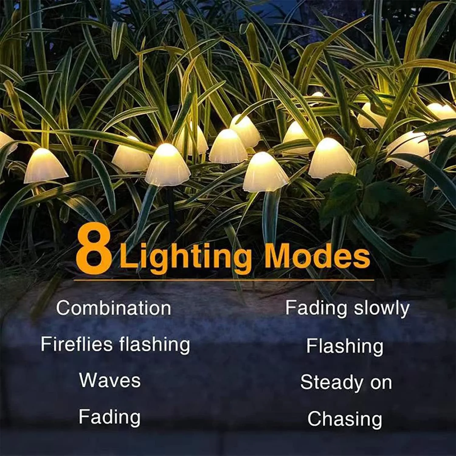 8 Functions - 12-20 Pieces Set of Four Colors/Warm White Mini Mushroom Solar Lights - Image 5