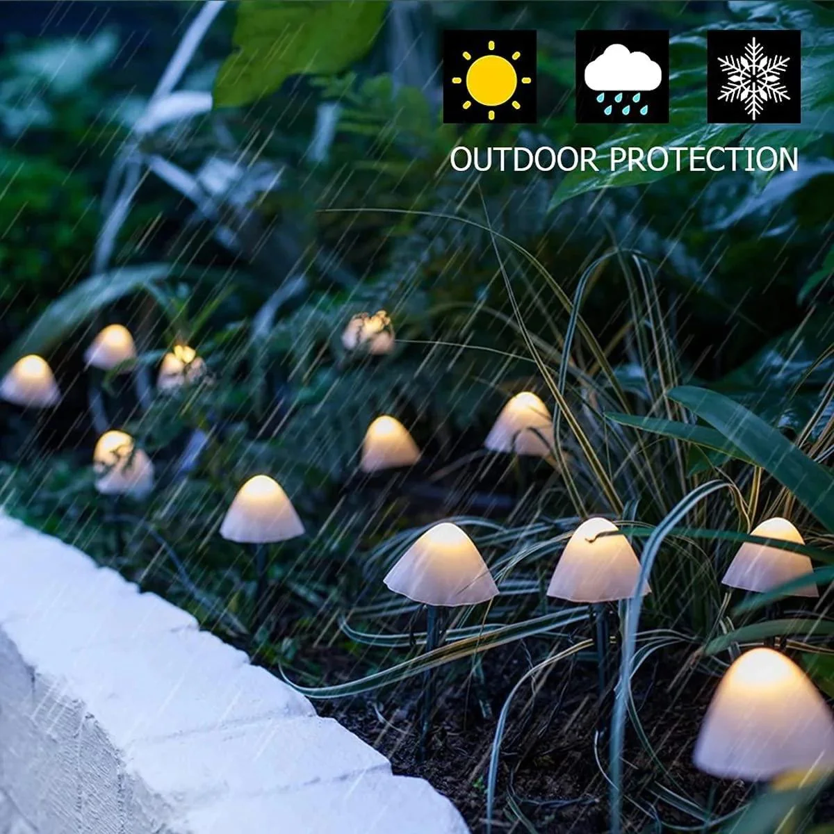 8 Functions - 12-20 Pieces Set of Four Colors/Warm White Mini Mushroom Solar Lights - Image 6