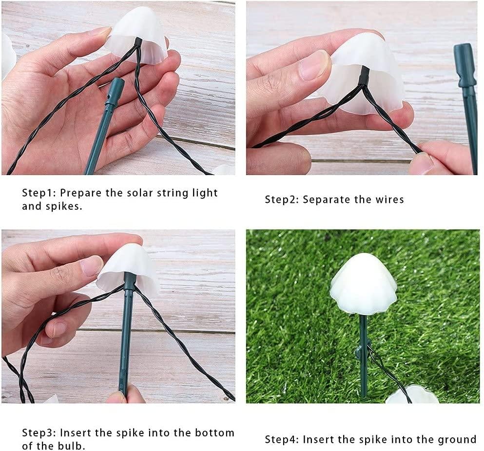 8 Functions - 12-20 Pieces Set of Four Colors/Warm White Mini Mushroom Solar Lights - Image 8