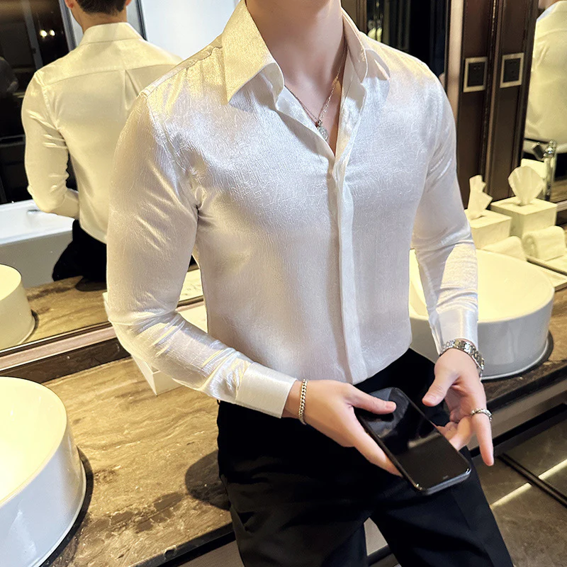 Shiny drape anti-wrinkle temperament long-sleeved shirt niche design floral shirt gold - Image 3