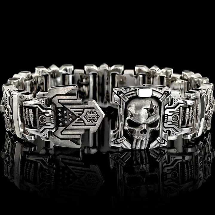 Armed Forces Destiny Struggle Skull Interlock Silver Bracelet - Image 3