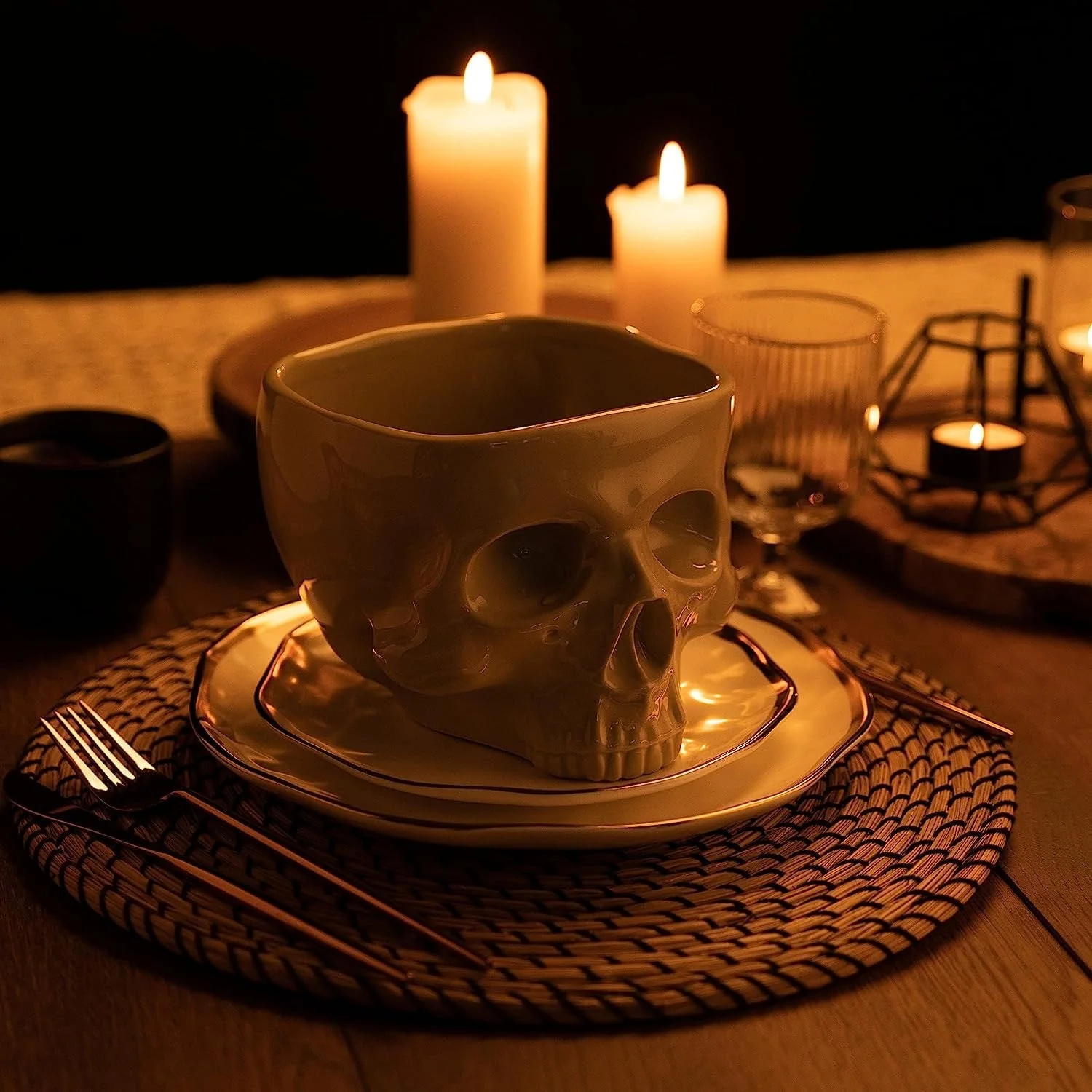 Skull Pasta Bowl Halloween Tableware Home Bar Gourmet Candy Bowl Retro Gothic Table Decor - Image 2