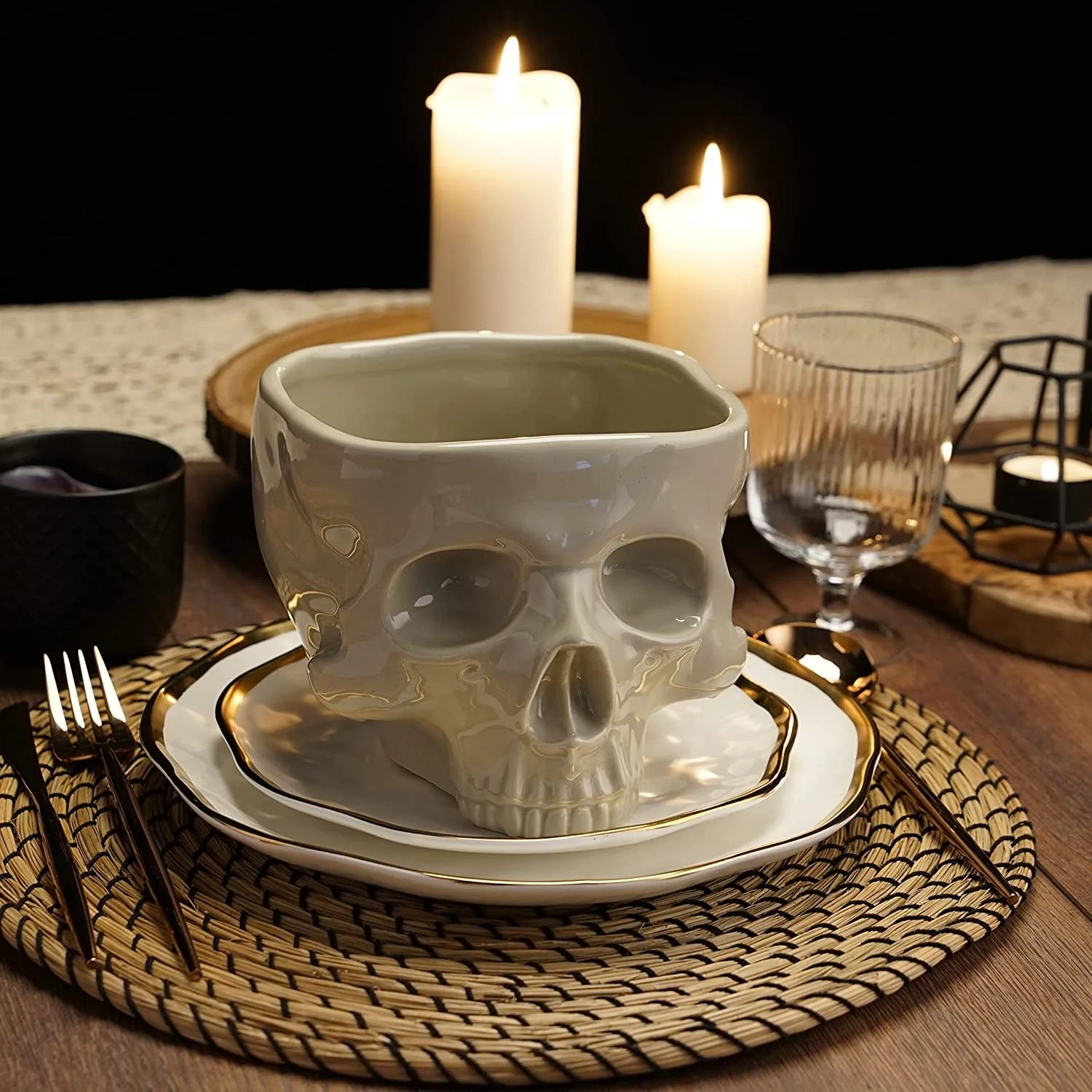Skull Pasta Bowl Halloween Tableware Home Bar Gourmet Candy Bowl Retro Gothic Table Decor - Image 3