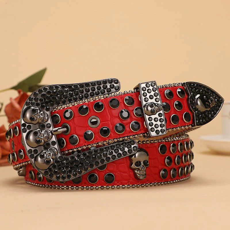Skull Rhinestone Belt with Crocodile Pattern - Image 4