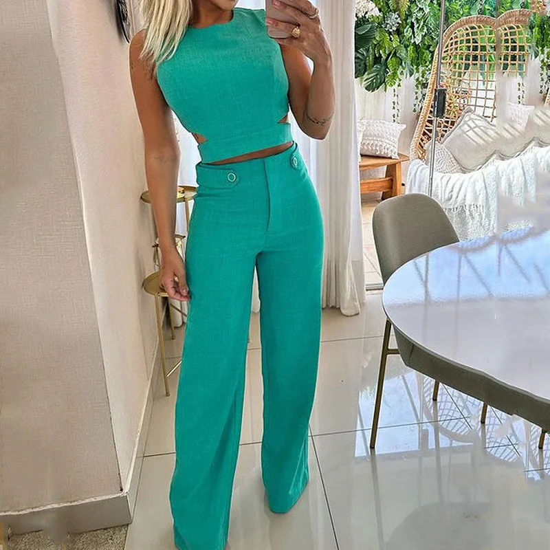 Slim fit solid color buttoned suit pants - Image 2
