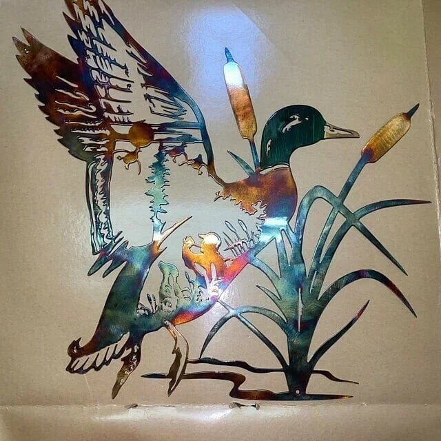 Solo Mallard Hunting & Trout Fishing Scene Metal Wall Art - Image 11