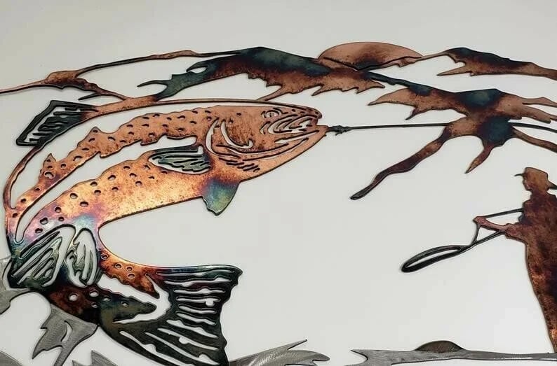 Solo Mallard Hunting & Trout Fishing Scene Metal Wall Art - Image 3