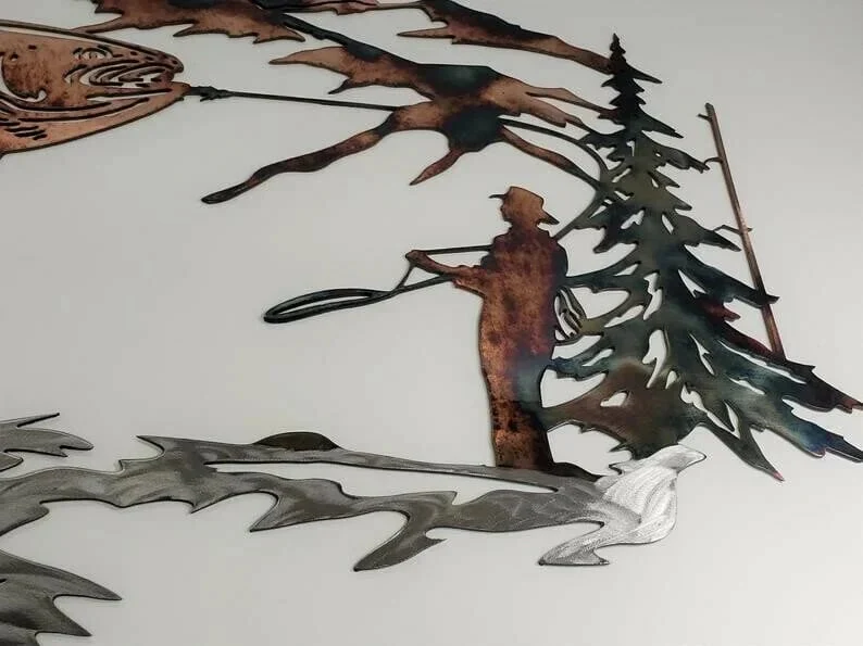 Solo Mallard Hunting & Trout Fishing Scene Metal Wall Art - Image 4