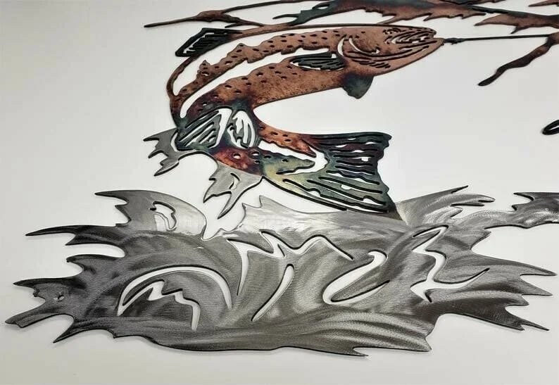 Solo Mallard Hunting & Trout Fishing Scene Metal Wall Art - Image 5