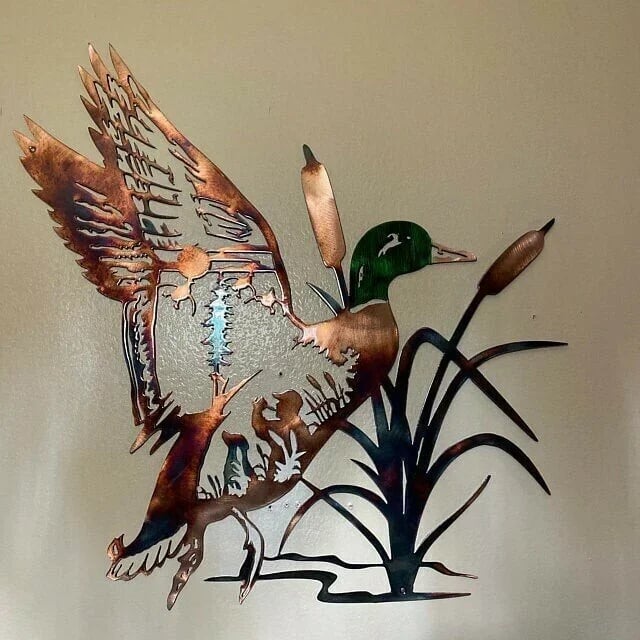 Solo Mallard Hunting & Trout Fishing Scene Metal Wall Art - Image 6