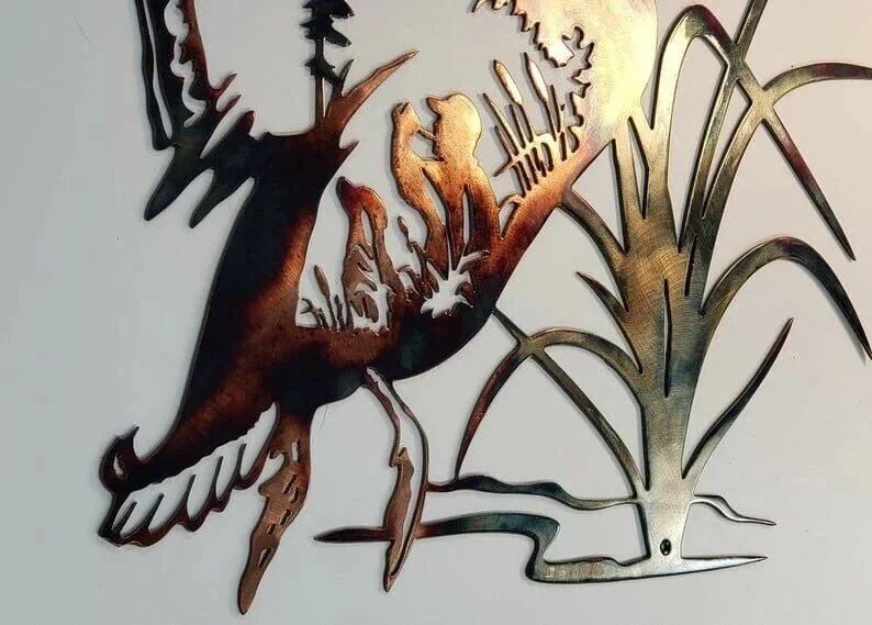 Solo Mallard Hunting & Trout Fishing Scene Metal Wall Art - Image 9