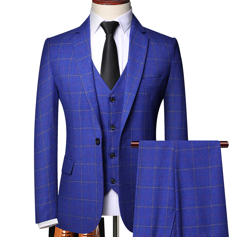 Suit suit business suit dress Korean style slim fit plaid wedding groom wedding best man large size - Image 3