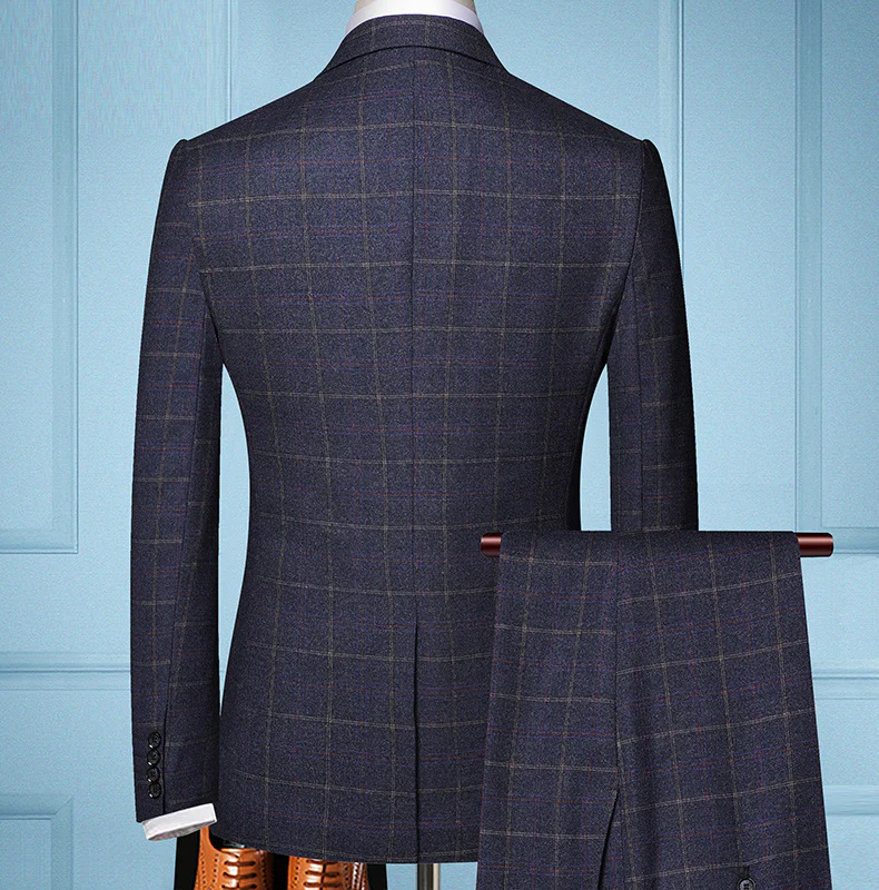 Suit suit business suit dress Korean style slim fit plaid wedding groom wedding best man large size - Image 4