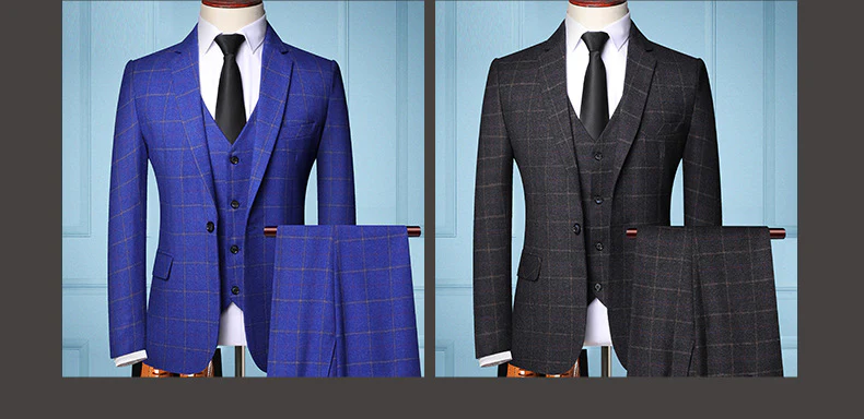 Suit suit business suit dress Korean style slim fit plaid wedding groom wedding best man large size - Image 5