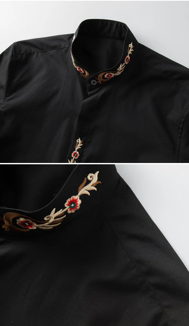 Summer short-sleeved phoenix tail embroidery men's shirt classic style - Image 4